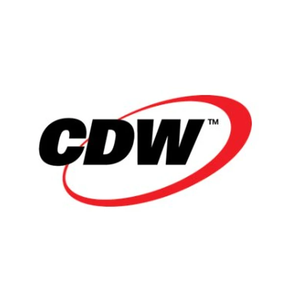 CDW logo with black text and red swoosh design element representing IT solutions provider