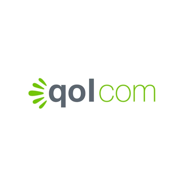 Qol.com logo with green radiating lines and dark gray text representing enterprise SaaS platform